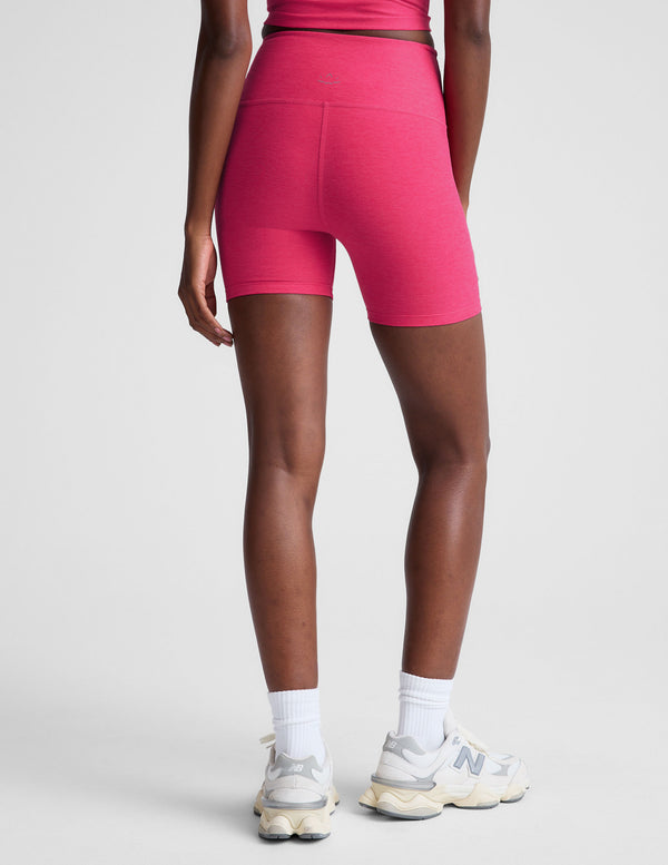 BEYOND YOGA SPACEDYE KEEP PACE BIKER SHORT - VIVID PINK HEATHER 5111