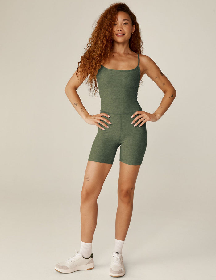 BEYOND YOGA SPACEDYE KEEP PACE BIKER JUMPSUIT - MOSS GREEN HEATHER SD6220