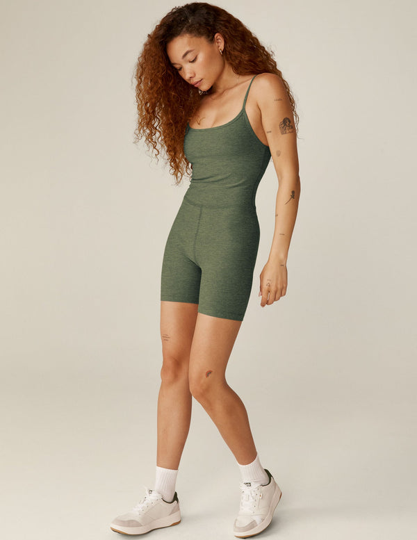 BEYOND YOGA SPACEDYE KEEP PACE BIKER JUMPSUIT - MOSS GREEN HEATHER SD6220