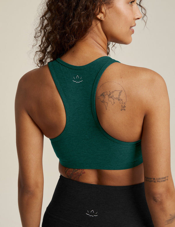 BEYOND YOGA SPACEDYE LIFT YOUR SPIRITS BRA - LUNAR TEAL HEATHER SD8002