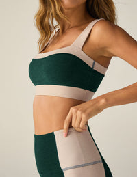 BEYOND YOGA SPACEDYE HORIZON COLORBLOCK BRA - DARK SPRUCE GREEN/EGGSHELL SD8320