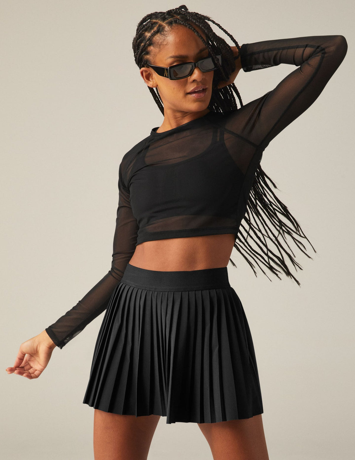 BEYOND YOGA SHOW OFF MESH LONG SLEEVE CROPPED TOP - BLACK 7910