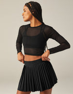 BEYOND YOGA SHOW OFF MESH LONG SLEEVE CROPPED TOP - BLACK 7910