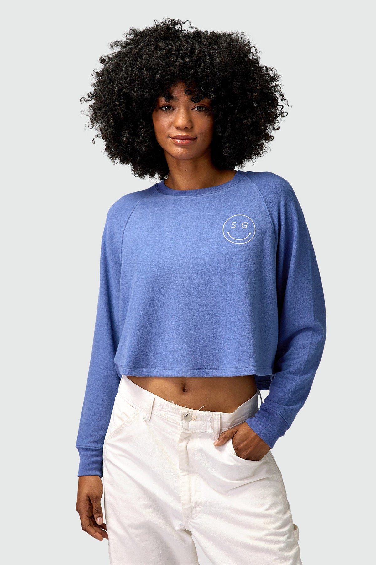 SPIRITUAL GANGSTER SG SMILEY ISABEL LONG SLEEVE - PACIFIC BLUE