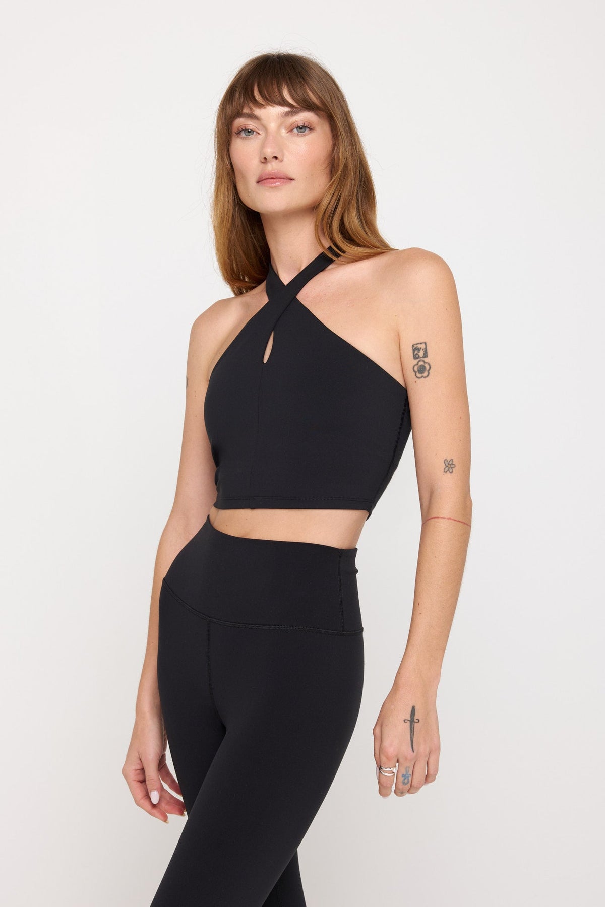 SPIRITUAL GANGSTER JULES CROSS NECK CROP TANK - BLACK