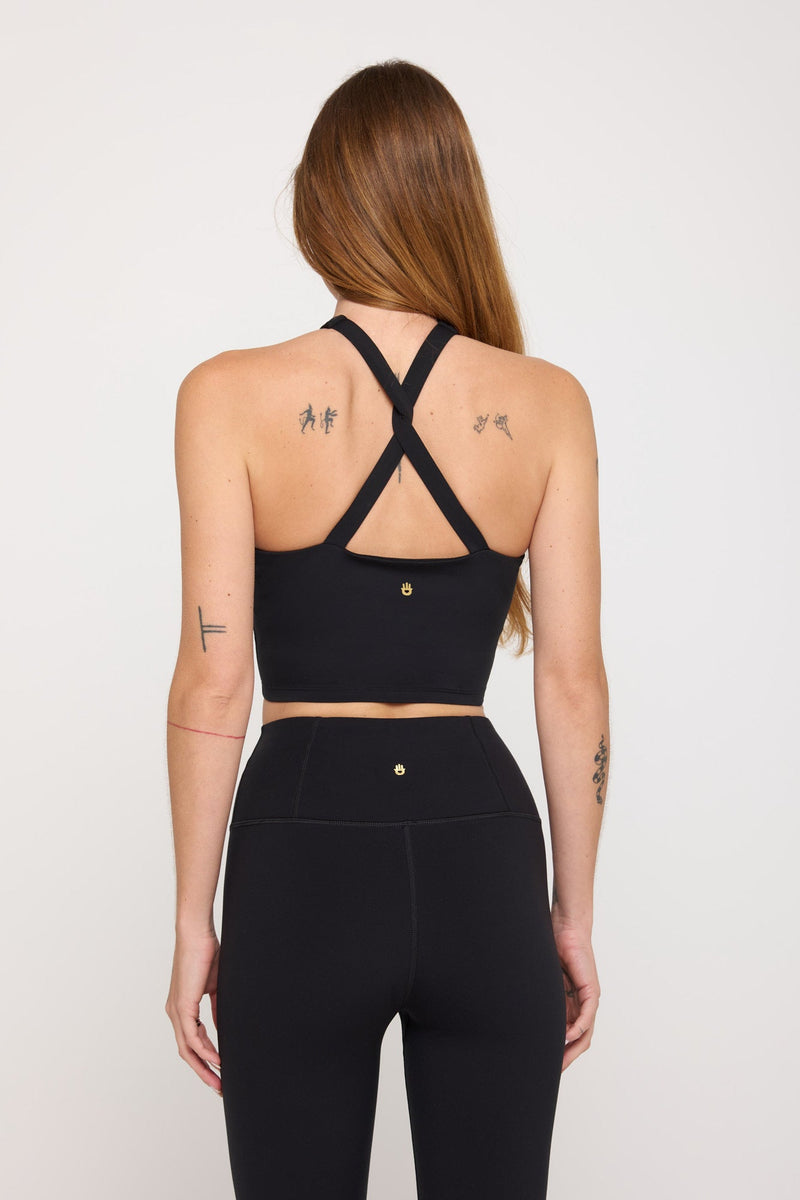 SPIRITUAL GANGSTER JULES CROSS NECK CROP TANK - BLACK