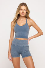 SPIRITUAL GANGSTER BRYN WASHED SEAMLESS CROP TANK - ORION BLUE