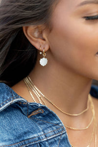 KE ALOHA JEWELRY GOLD MOTHER OF PEARL SHELL CHARM HOOP EARRINGS - LANIKAI