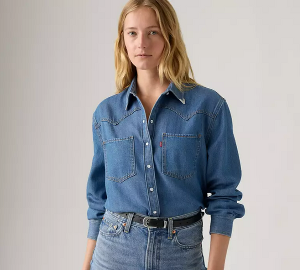 LEVI'S TEODORA WESTERN SHIRT - GOING STEADY TIPPED MEDIUM WASH 0075