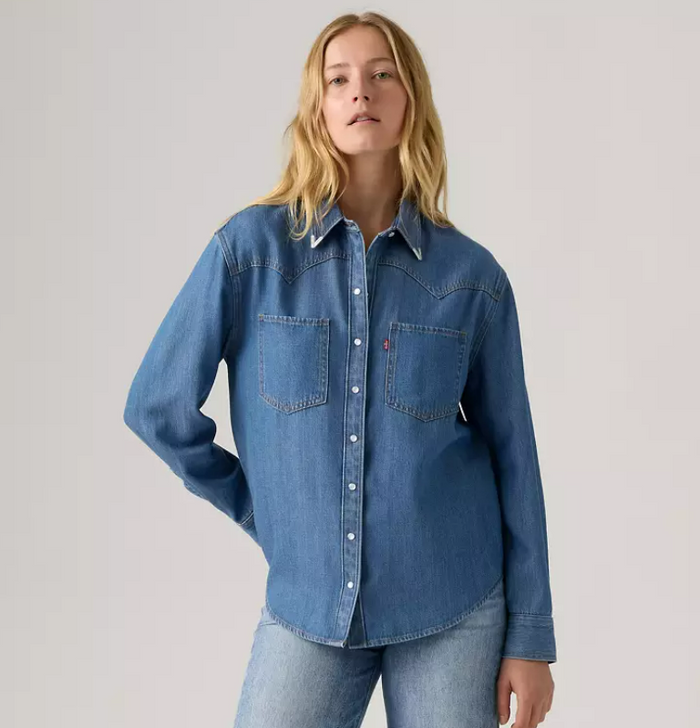 LEVI'S TEODORA WESTERN SHIRT - GOING STEADY TIPPED MEDIUM WASH 0075