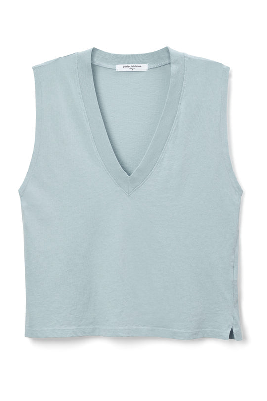 PERFECT WHITE TEE MARGOT COTTON V NECK SLEEVELESS TEE- CELESTIAL BLUE T11