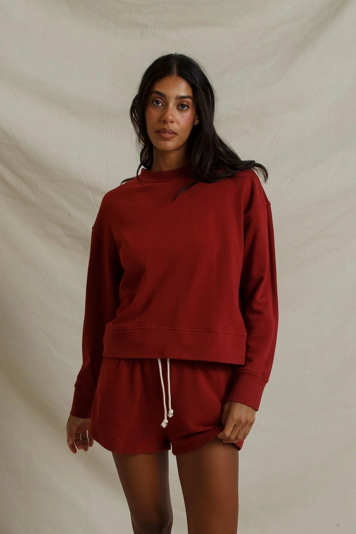 PERFECT WHITE TEE TYLER FRENCH TERRY PULLOVER SWEATSHIRT - RUBY RED T70