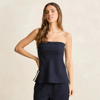 RHYTHM CONTRAST LINEN STRAPLESS TOP - OCEAN