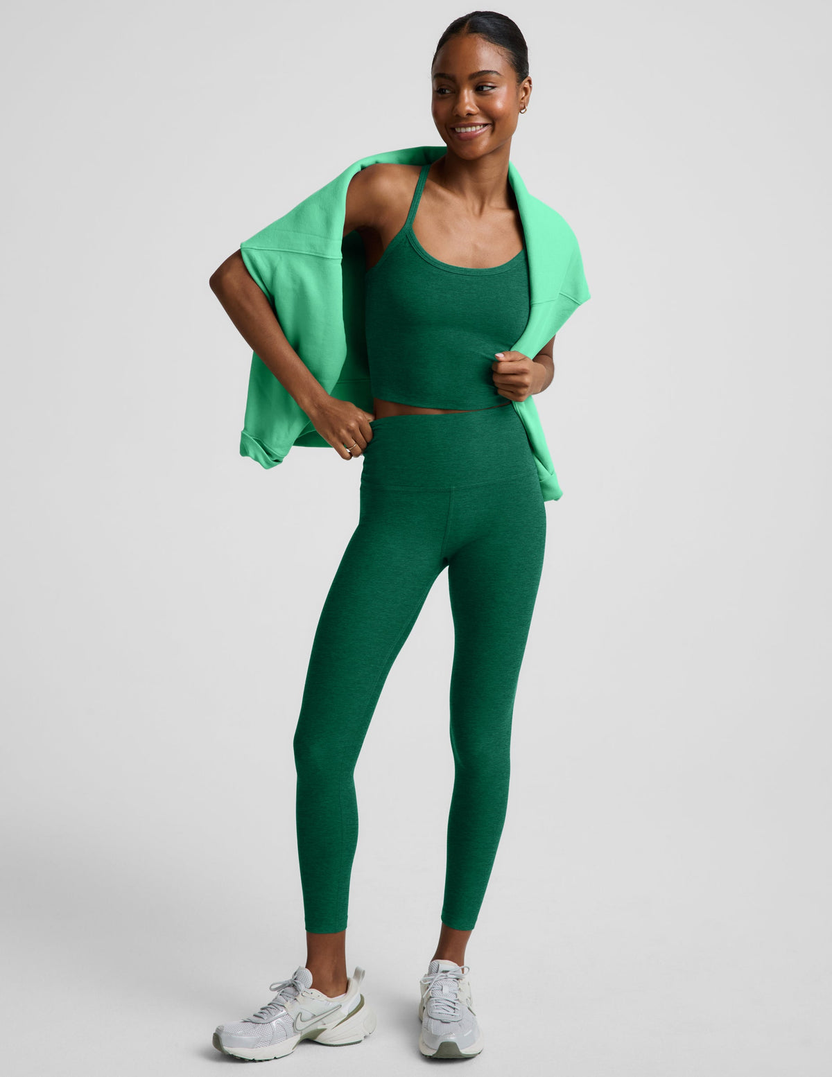 BEYOND YOGA SPACEDYE SLIM RACERBACK CROPPED TANK - LEGACY PINE HEATHER SD4382 007K4