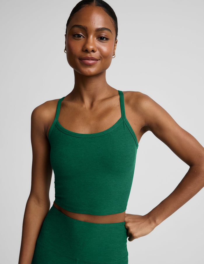 BEYOND YOGA SPACEDYE SLIM RACERBACK CROPPED TANK - LEGACY PINE HEATHER SD4382 007K4