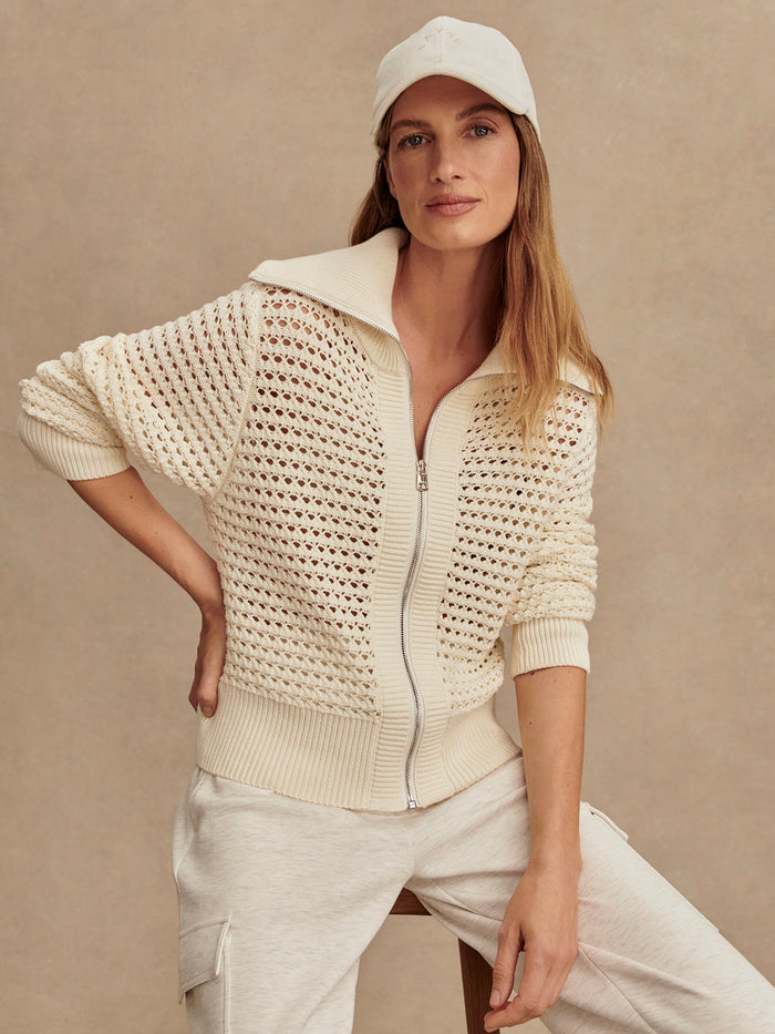 VARLEY ELOISE ZIP THROUGH KNIT - EGRET