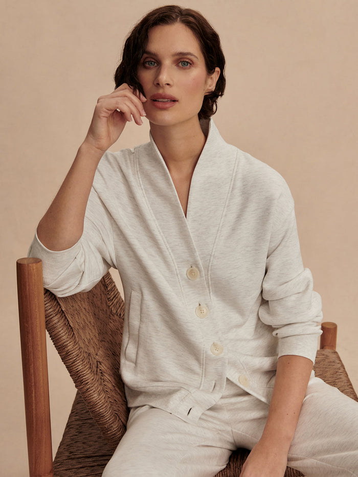 VARLEY CELESTE BUTTON THROUGH SWEAT - IVORY MARL