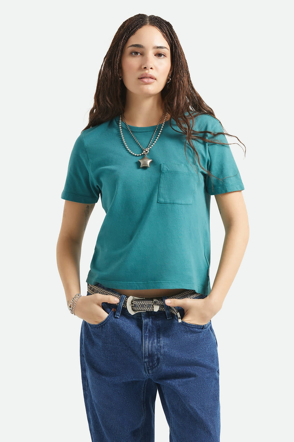 BRIXTON CAREFREE ORGANIC GD PERFECT TEE - WASHED MED TEAL