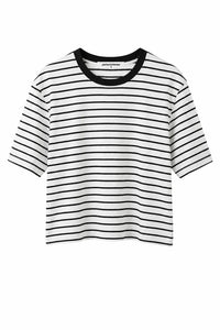 PERFECT WHITE TEE ATLAS STRIPE CREWNECK TEE - WHITE BLACK T395