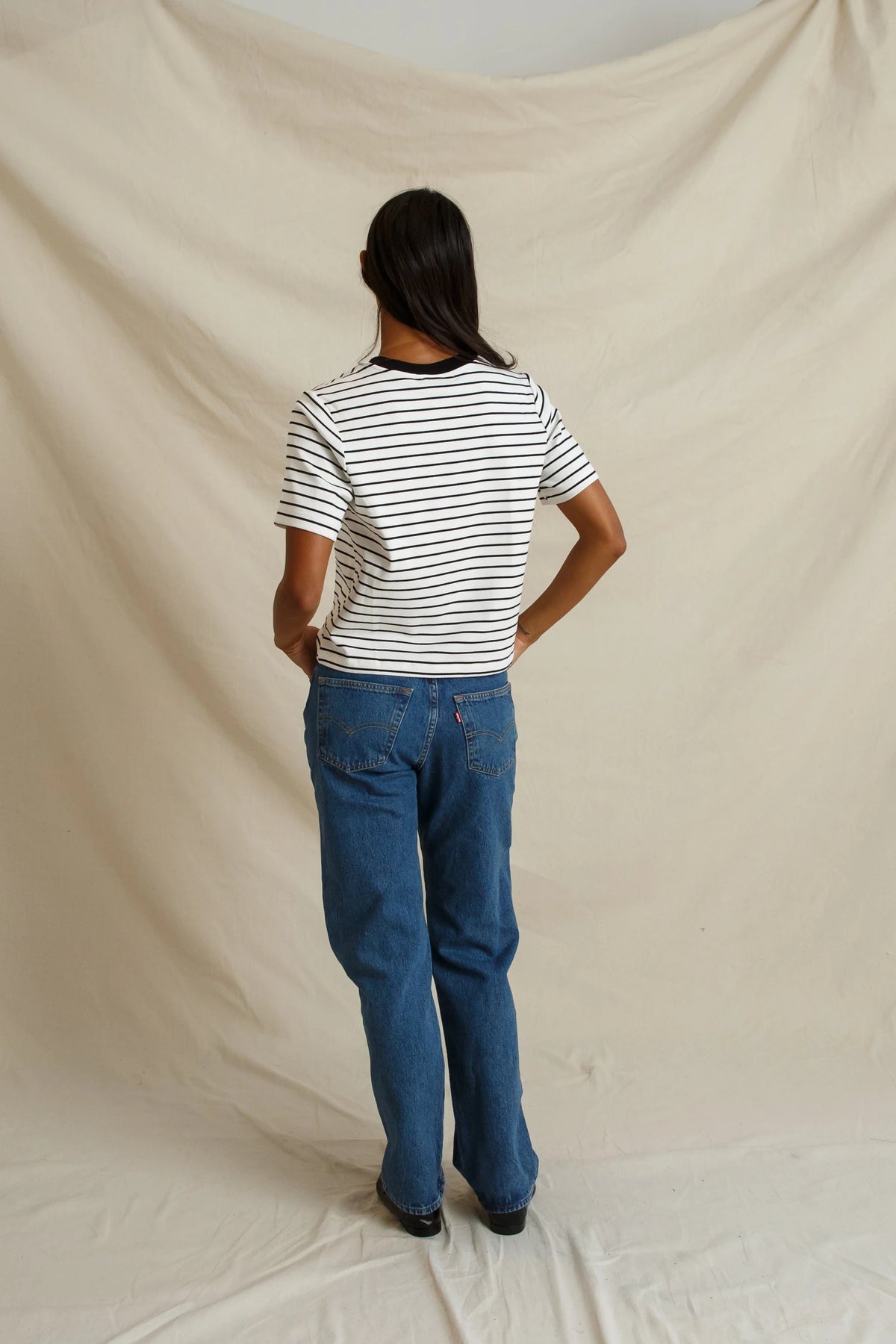PERFECT WHITE TEE ATLAS STRIPE CREWNECK TEE - WHITE BLACK T395
