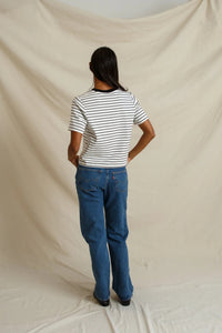 PERFECT WHITE TEE ATLAS STRIPE CREWNECK TEE - WHITE BLACK T395