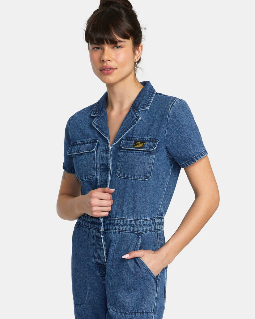 RVCA RECESSION DENIM JUMPSUIT - BLI