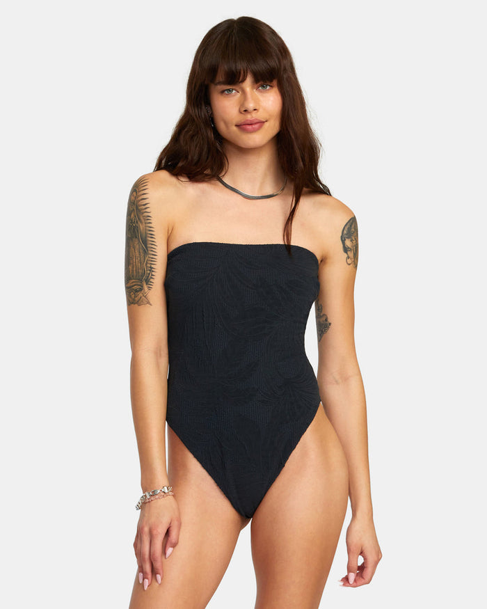 RVCA PALM GROOVES TUBULAR 1 PCS MED ONE PIECE SWIMSUIT - BLK