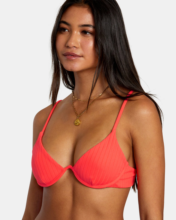 RVCA SOLID STREAK UNDERWIRED BIKINI TOP - NEON RED