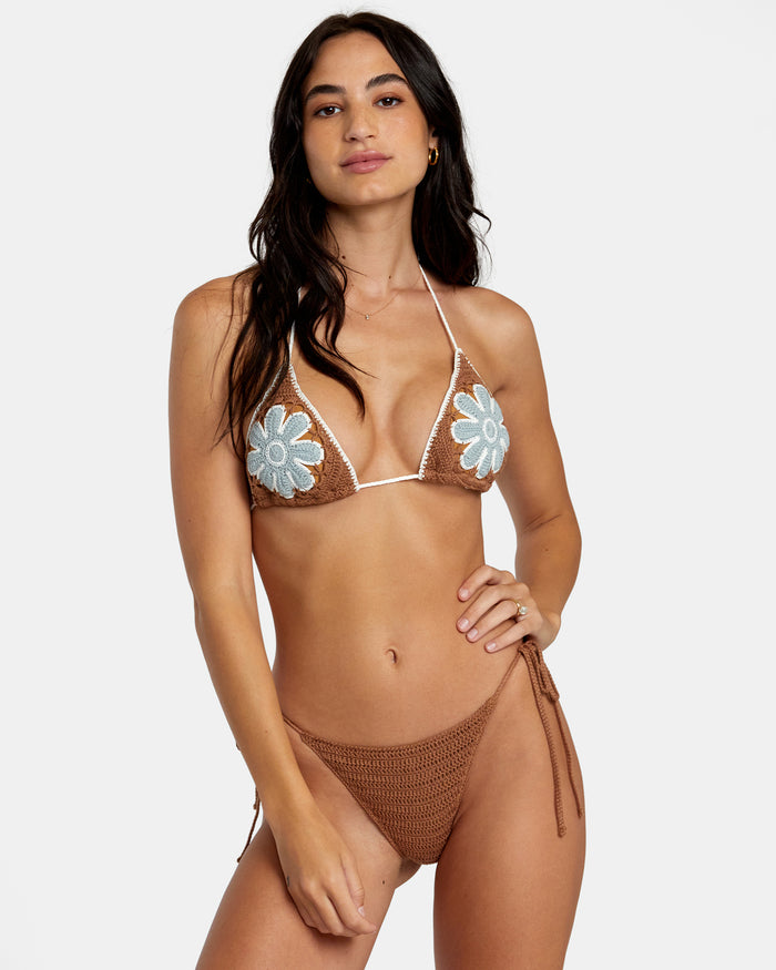 RVCA COTTON CROCHET HALTER TRIANGLE BIKINI TOP- CPP0