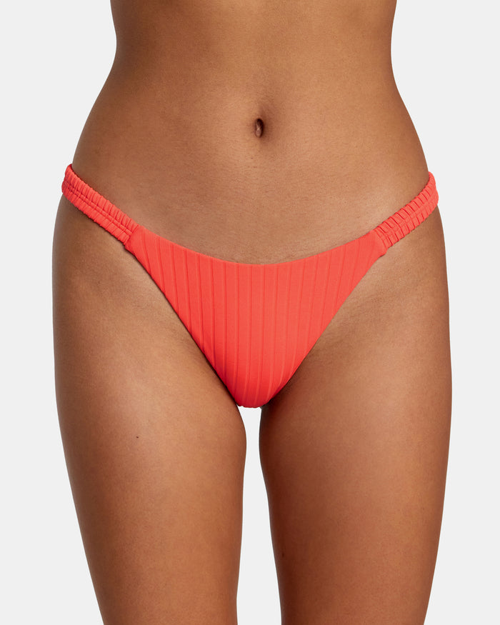 RVCA SOLID STREAK MEDIUM BIKINI BOTTOMS - NEON RED