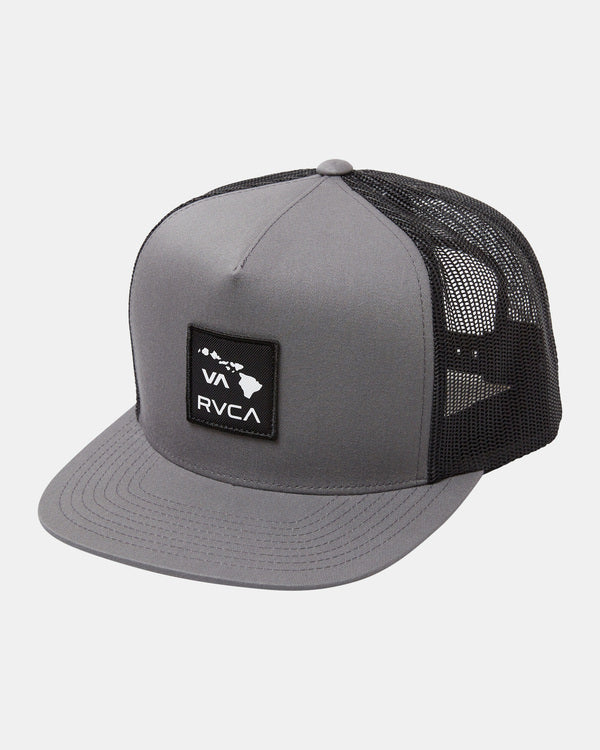 RVCA VA ATW HAWAII PATCH TRUCKER HAT - GRY
