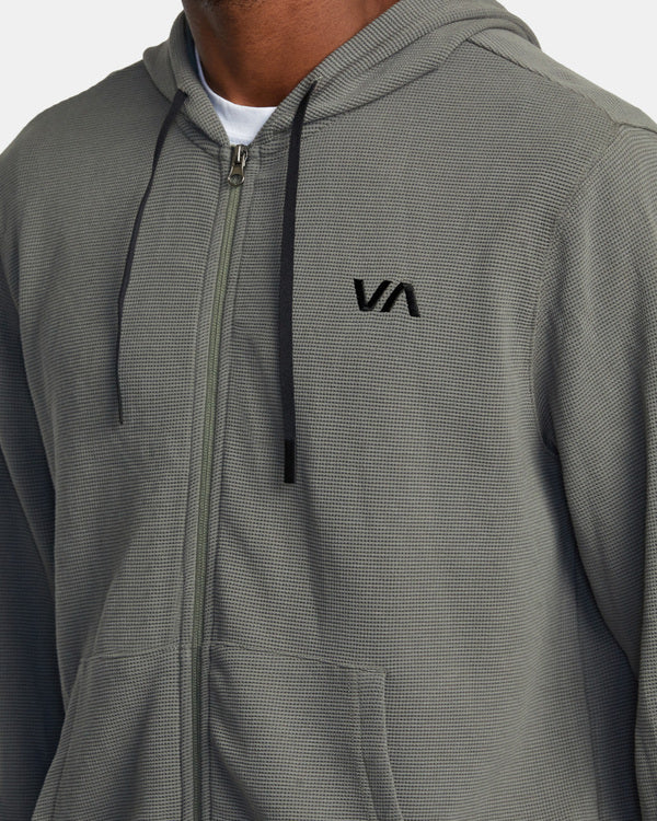 RVCA C-ABLE WAFFLE KNIT ZIP-UP HOODIE - OLV