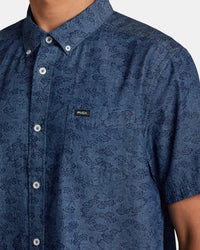 RVCA NEON DRAGON DENIM SHORT SLEEVE SHIRT- DEN