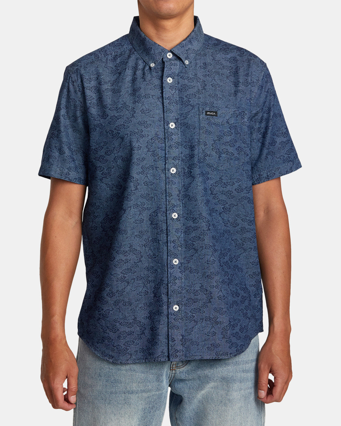 RVCA NEON DRAGON DENIM SHORT SLEEVE SHIRT- DEN