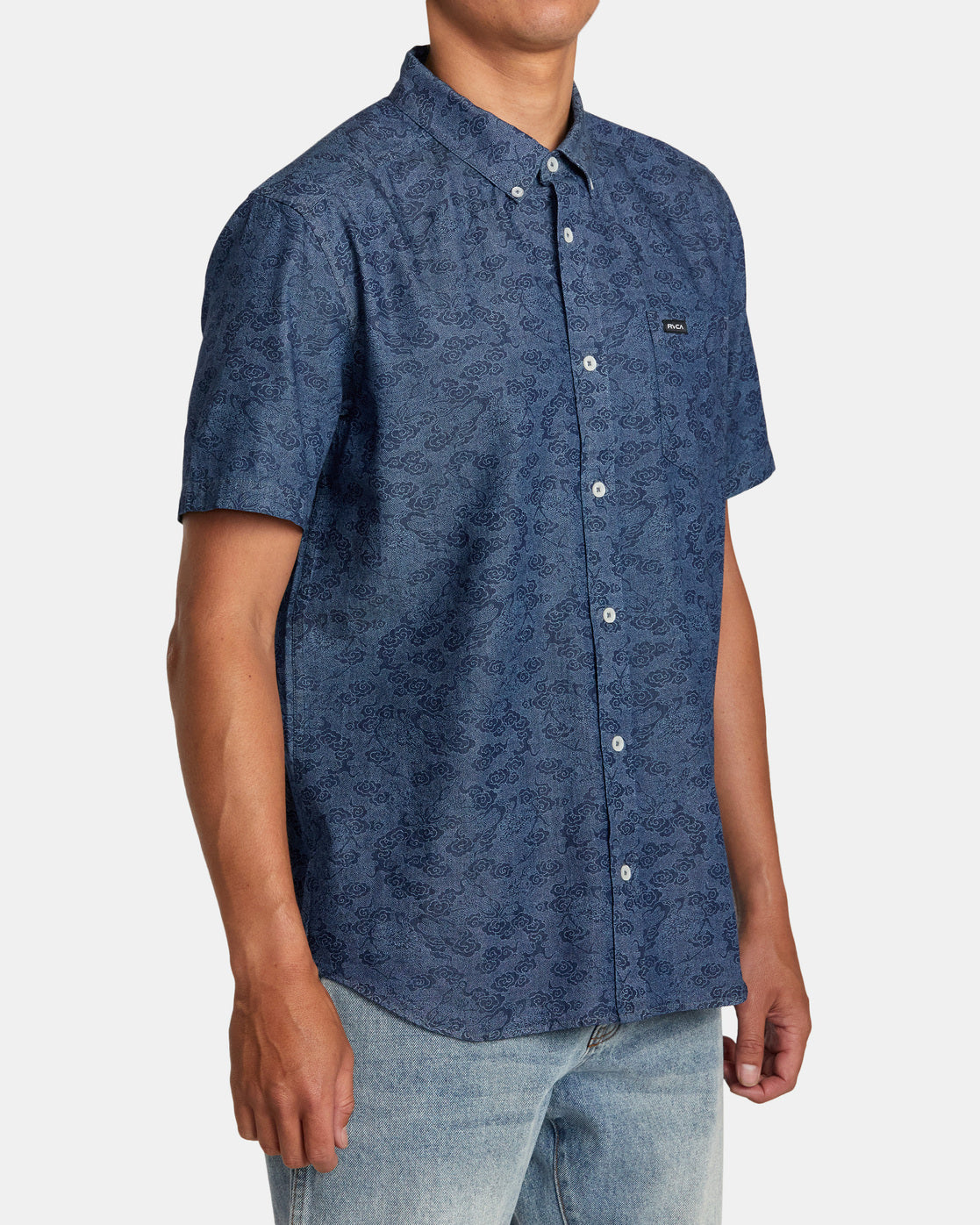RVCA NEON DRAGON DENIM SHORT SLEEVE SHIRT- DEN