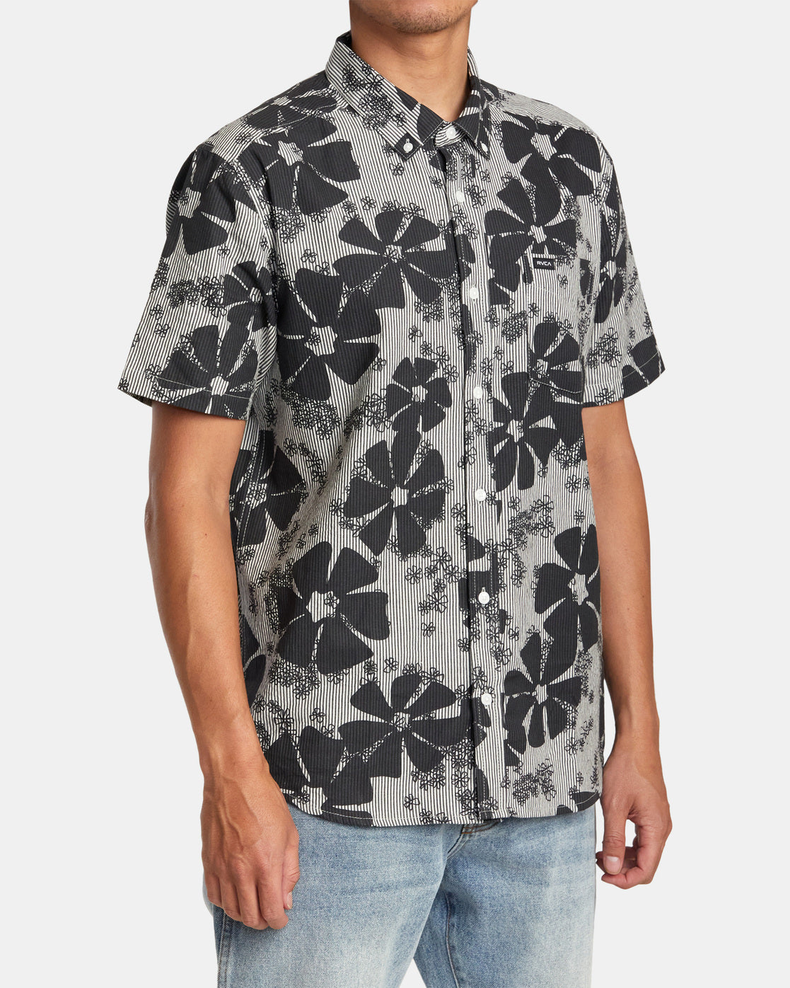 RVCA YOYOGI SEERSUCKER SHORT SLEEVE SHIRT - BLK