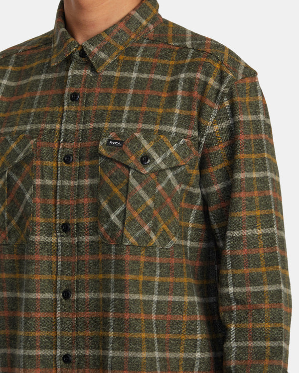 RVCA HUGHES FLANNEL LONG SLEEVE SHIRT - WGR