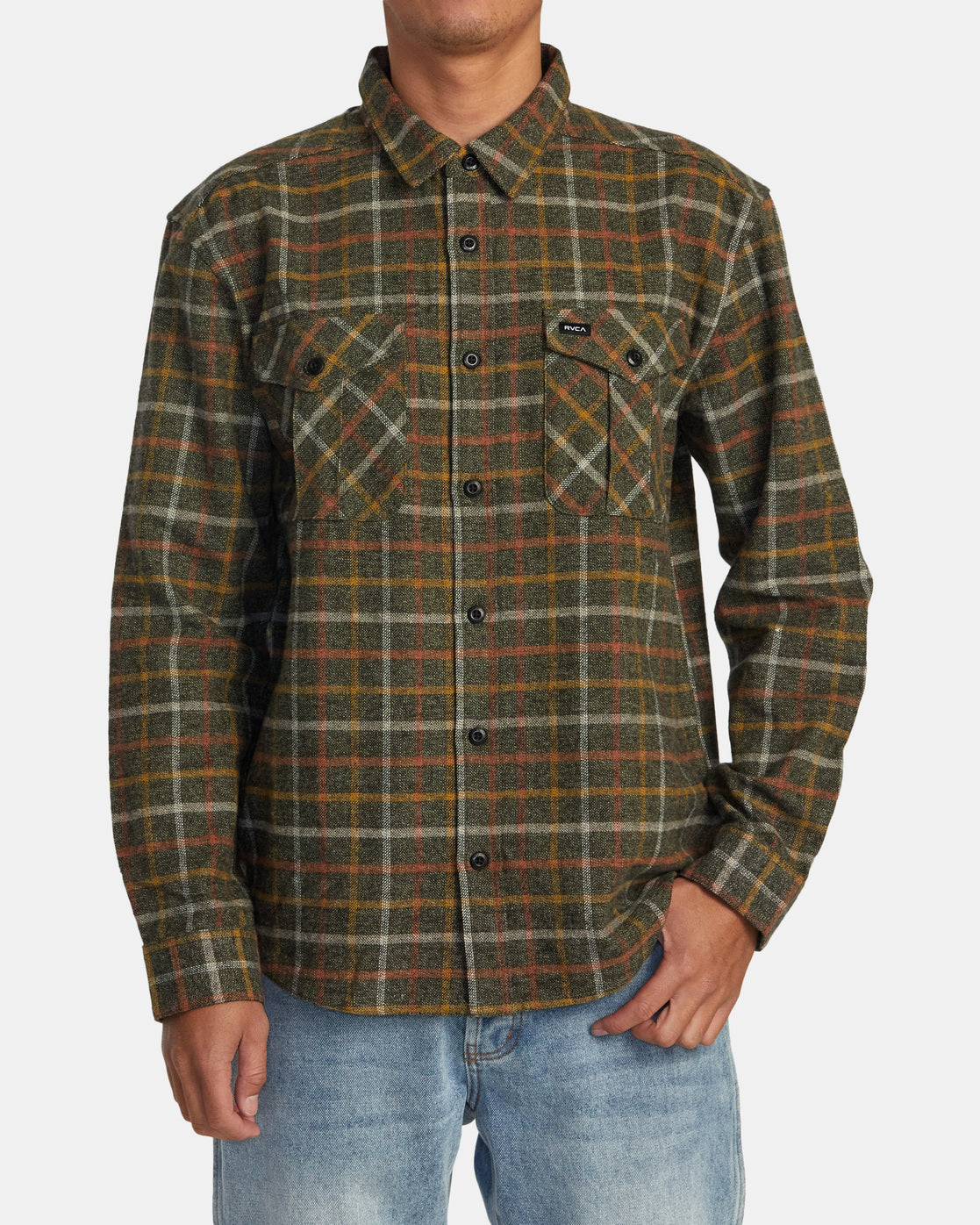 RVCA HUGHES FLANNEL LONG SLEEVE SHIRT - WGR