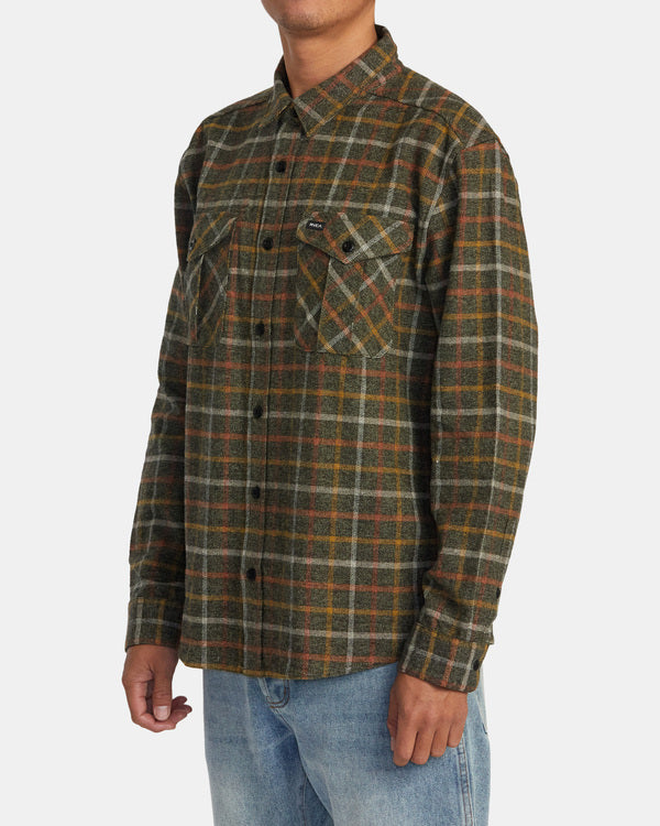 RVCA HUGHES FLANNEL LONG SLEEVE SHIRT - WGR