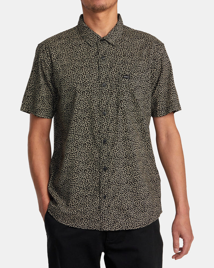 RVCA MORNING GLORY SHORT SLEEVE WOVEN SHIRT - BLK