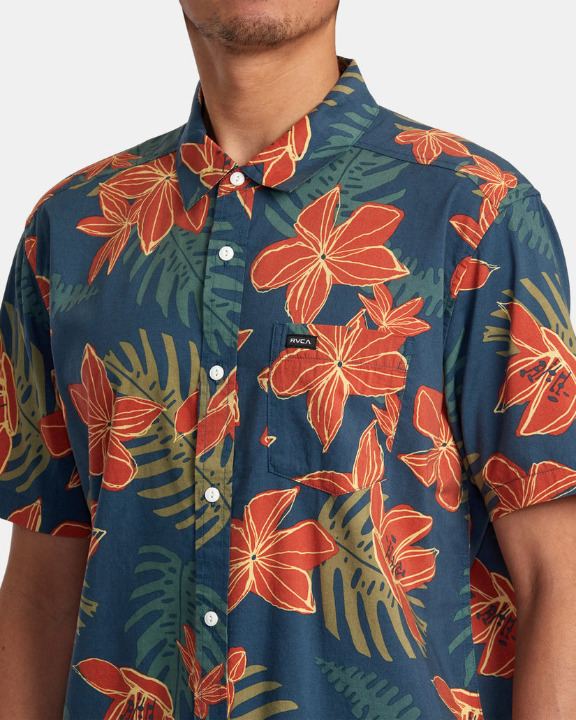 RVCA WILD HIBISCUS SHORT SLEEVE WOVEN SHIRT - BRK0