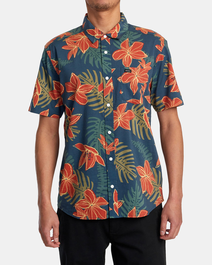 RVCA WILD HIBISCUS SHORT SLEEVE WOVEN SHIRT - BRK0