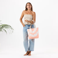 ALOHA COLLECTION REVERSIBLE TOTE / PLUMERIA LEI / PEACHY