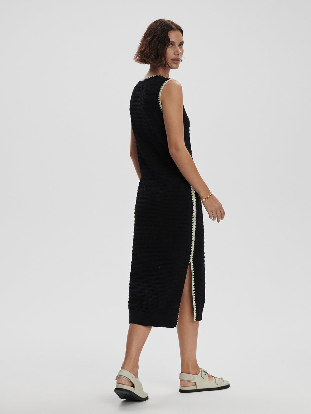 VARLEY DWIGHT TANK KNIT DRESS - BLACK WHITE