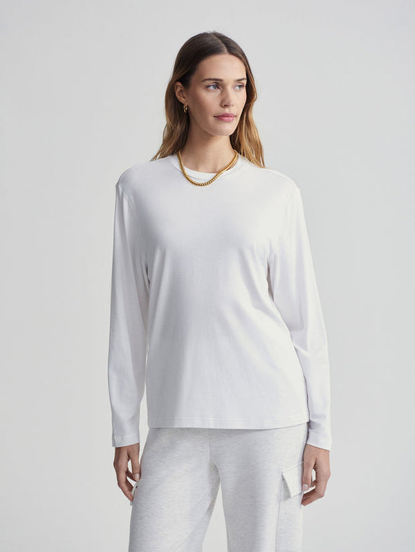 VARLEY LEAH LONG SLEEVE BOYFRIEND TEE - WHITE