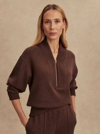VARLEY SALLY HALF ZIP SWEAT - COFFEE BEAN MARL