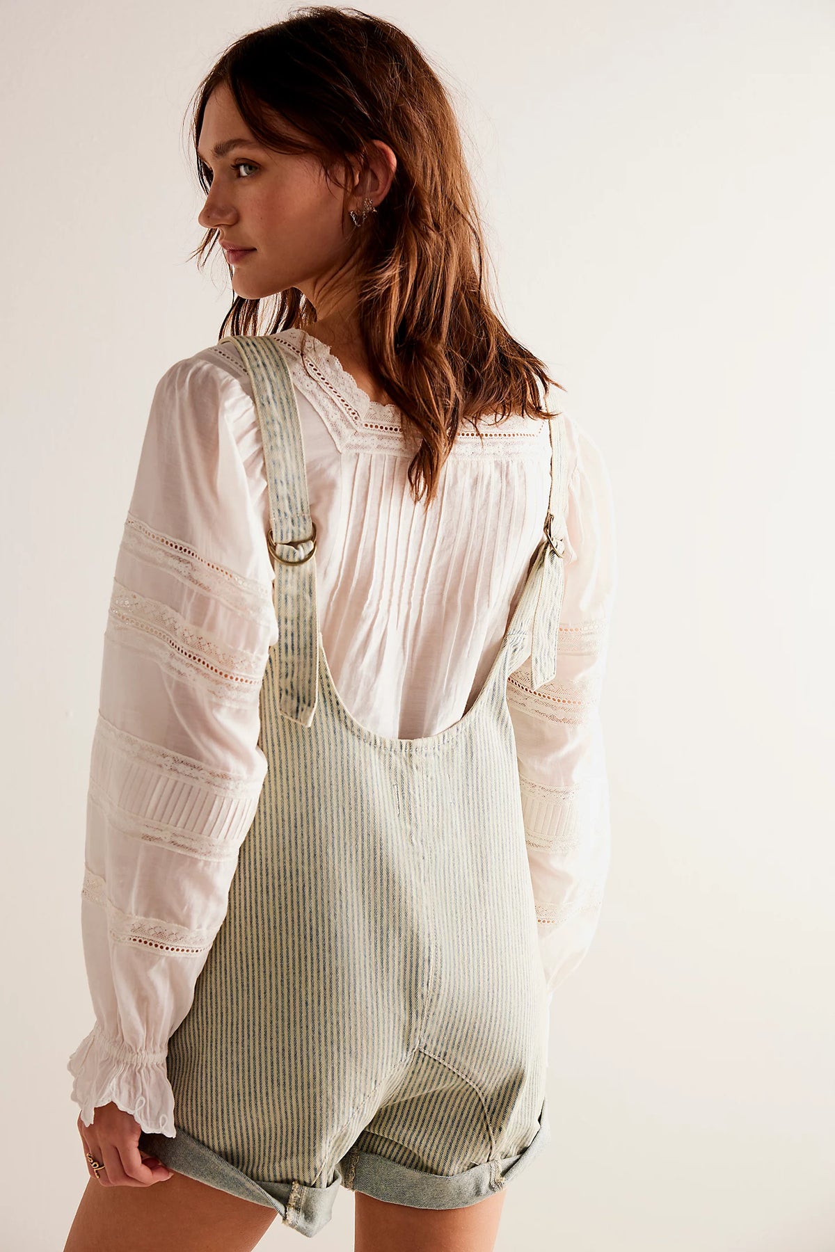 FREE PEOPLE HIGH ROLLER RAILROAD SHORTALL - PILLOW TALK STRIPE