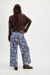 FREE PEOPLE SEASIDE PULL-ON PANTS - INDIGO COMBO/RODEO TIME 9582