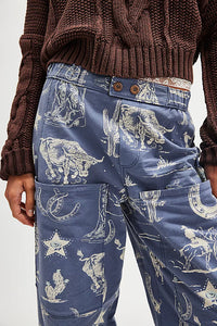 FREE PEOPLE SEASIDE PULL-ON PANTS - INDIGO COMBO/RODEO TIME 9582