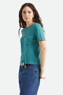 BRIXTON CAREFREE ORGANIC GD PERFECT TEE - WASHED MED TEAL